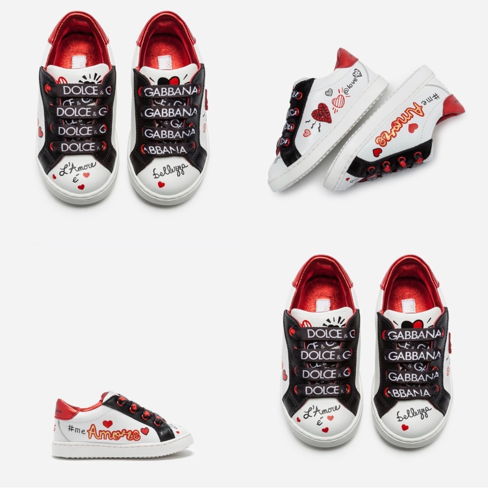 KIDS (Toddler) Dolce&Gabbana Leather sneakers with embroidery